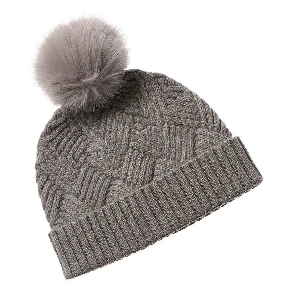 NEW Amicale Cashmere Beanie Hat Pom Pom Women's